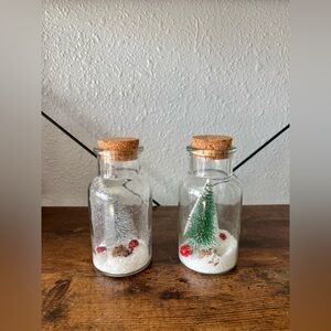 Holiday Cork Bottle Snow Scene with Green Bottle Brush Tree - Unbranded